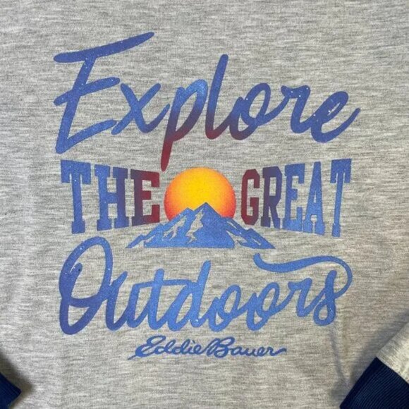 Eddie Bauer Boy's Size M Long Sleeve Tee Graphic Gray Blue Crew Neck - Picture 2 of 6